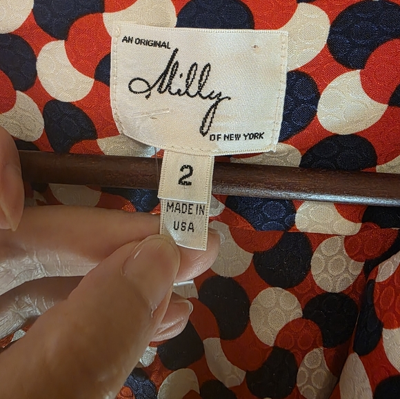 Milly Of New York Red Navy & White Geometric Faux-Wrap Dress Size 2 - Picture 8 of 8